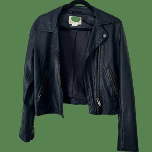 Anthropologie Faux Leather Dark Navy Moto Jacket Sz S